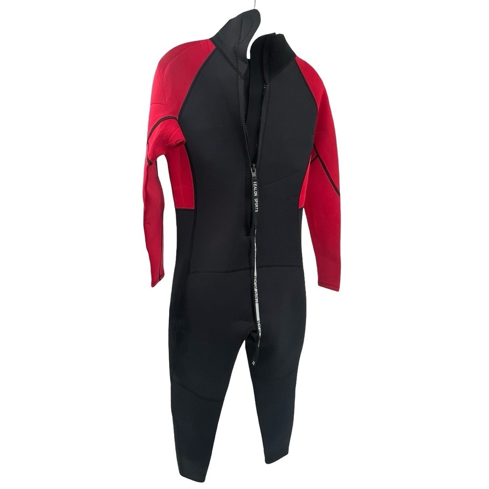 Realon Men Wetsuit Full Body 3mm Neoprene Red Black Medium